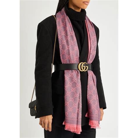 gucci new sten scarf grey pink|gucci silk neck scarf.